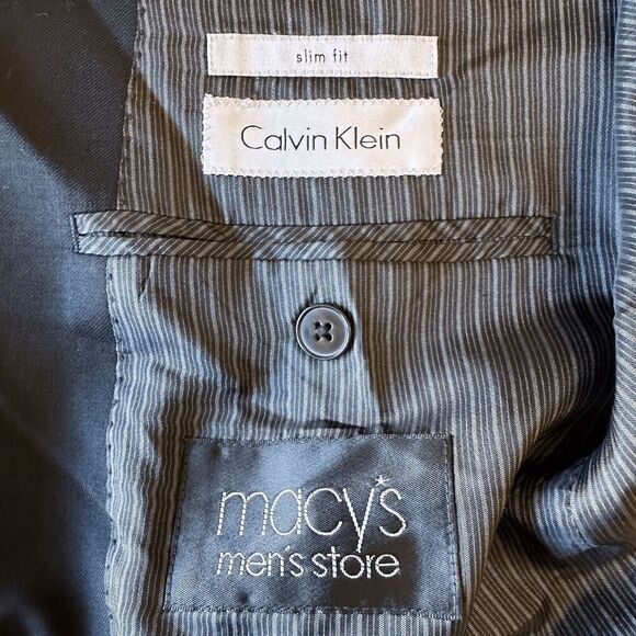 Calvin Klein Slim Fit Macy's 38S Wool 2 Button Black Suit Blazer Jacket Short - Picture 6 of 7